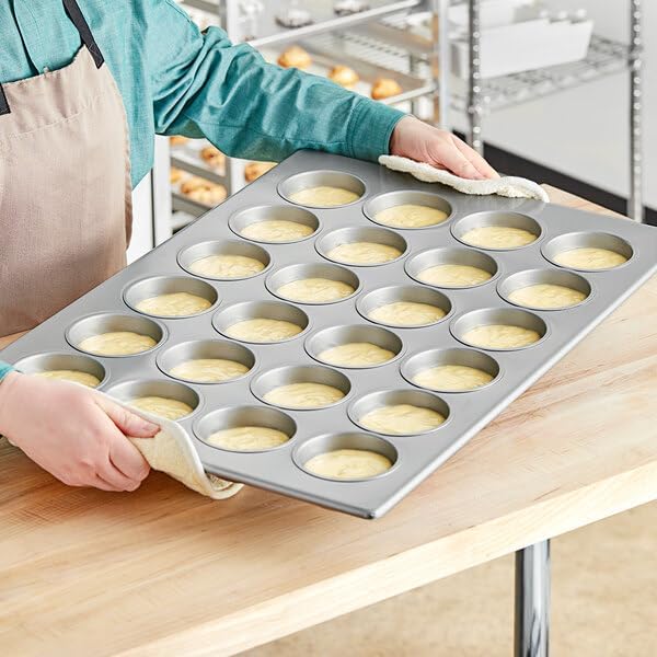 24-Cup Jumbo Muffin Pan, Aluminized Steel, Silicone Glazed, 18 x 26 Inch, 7 oz Capacity per Cup, Silver, Commercial Grade