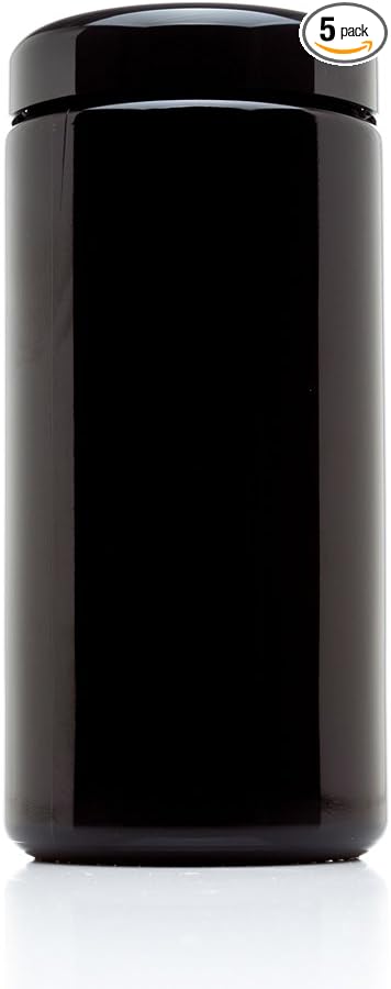 Infinity Jars, 1 L (34 fl oz) Pack 5, Premium Airtight Ultraviolet Glass Jar Smell Proof, Antistatic, Light Blocking Container for Herbs, Coffee, Tea & Spices Durable, Travel-Friendly Storage