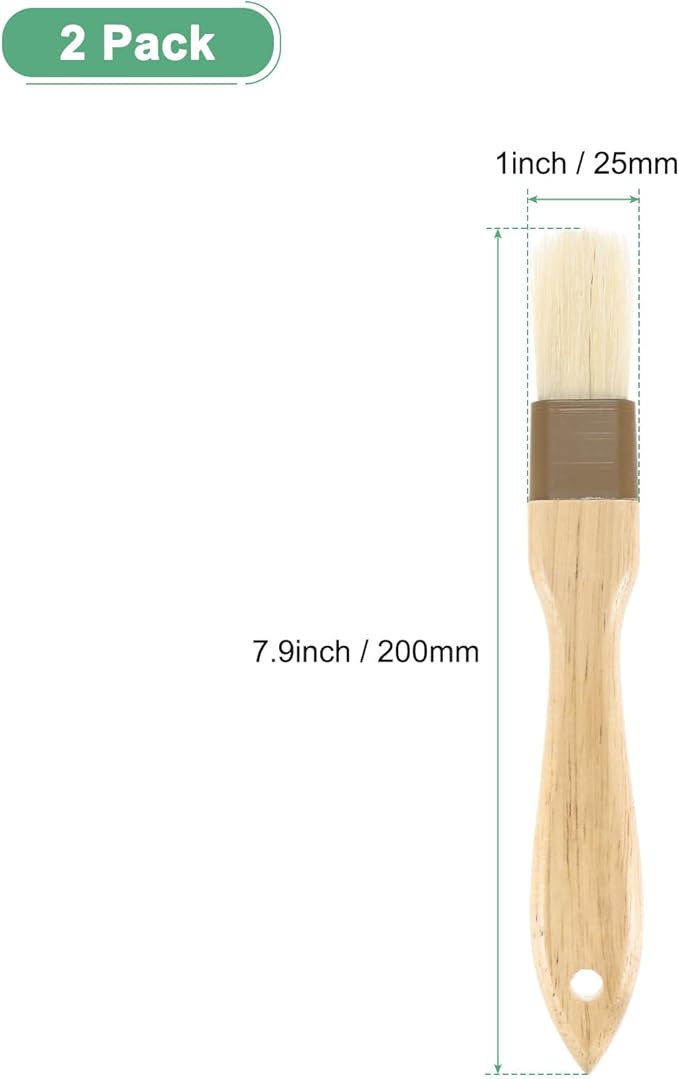 2-Pack Pastry Brush, Wooden Handle Natural Bristle Basting BBQ Oil Brush for Cooking/Barbecue/Kitchen [1"]