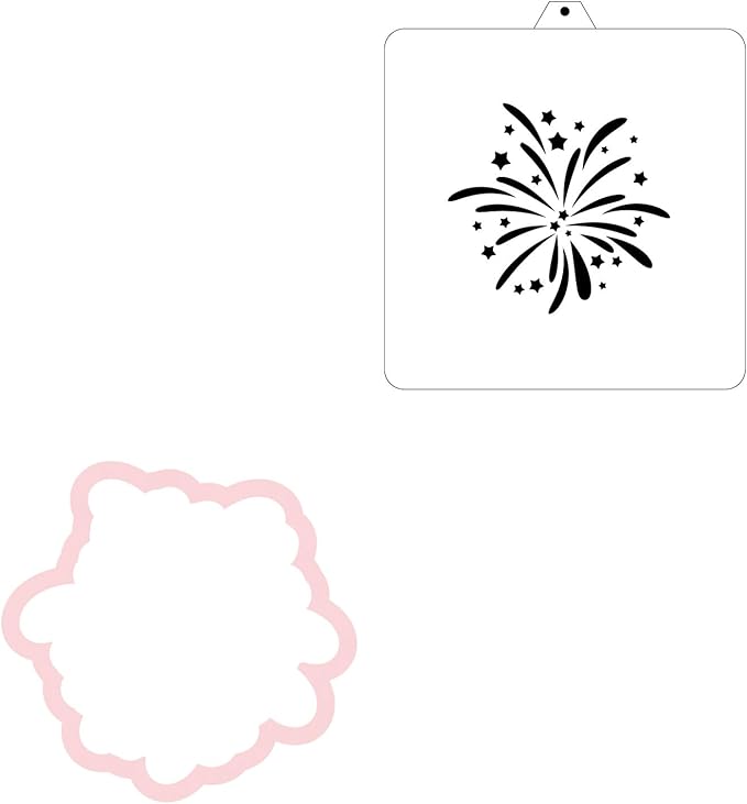 Cookie Cutter and Stencil Set Bundle Kit PYO Cookies Paint Your Own Diy Bakery Fondant Sugar Happy Birthday Wedding Baby Candle Kids Painting Coloring Pages Comb (Fireworks)