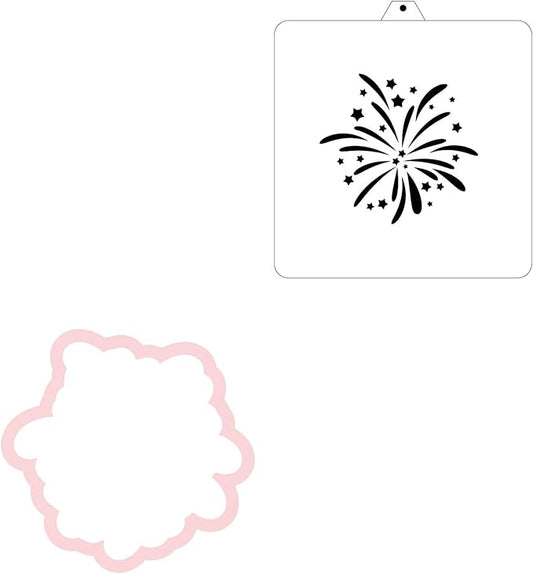 Cookie Cutter and Stencil Set Bundle Kit PYO Cookies Paint Your Own Diy Bakery Fondant Sugar Happy Birthday Wedding Baby Candle Kids Painting Coloring Pages Comb (Fireworks)