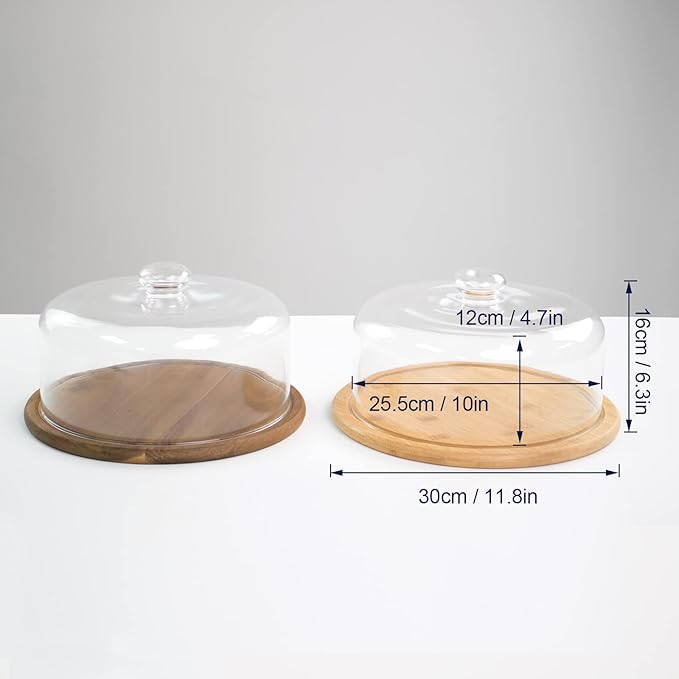 10.2''Glass Dessert Dome with Base, 11.8"Decorative Cake Tray with Glass Dome Cover, Cake Fruit Display Server Tray for Kitchen, Birthday, Weddings, Appetizer Dessert & Cheese Serving Platter
