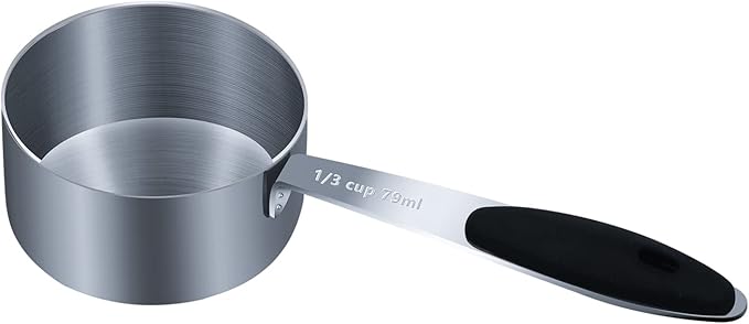 1PCS 1/3Cup (79ml, 2.7oz) Single Measuring Cup with Black Silicone Grip, Stainless Steel Individual Measure Scoop Only