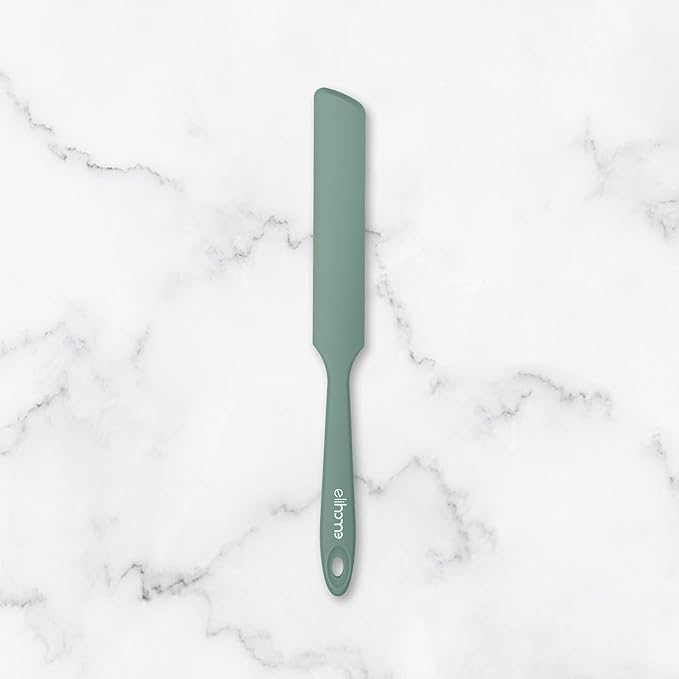 Elihome Skinny Silicone Jar Spatula Spreader, BPA Free,Heat-Resistant Scraper, 10in Long Narrow Stirring Stick, Seamless Flexible Peanut Butter Spreader for Scraping Icing and Jam (Sage Green)