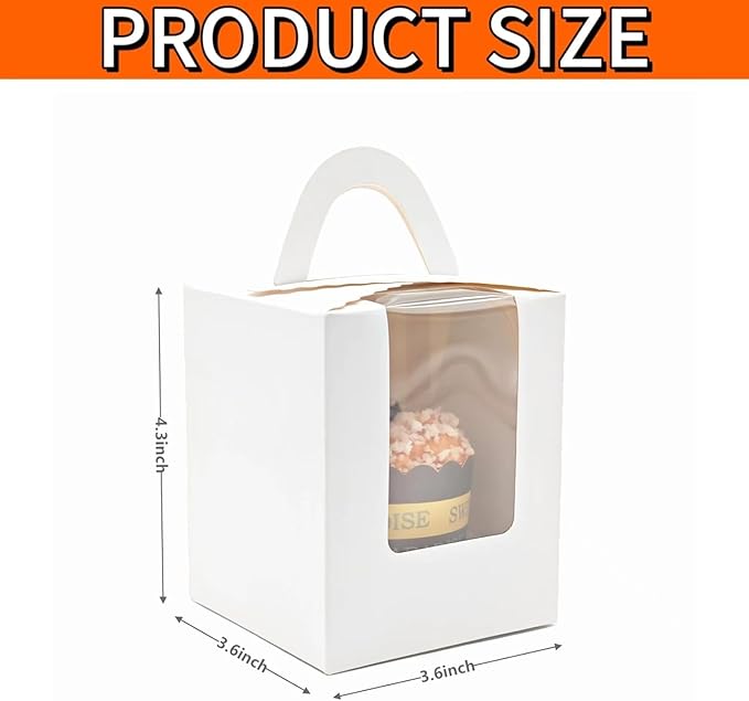 100-Set Individual Cupcake Boxes Bulk with Clear Display Window, Disposable Food Grade White Cupcake Carrier Cupcake Container, Perfect for Cupcakes Muffins Cookies Pastries