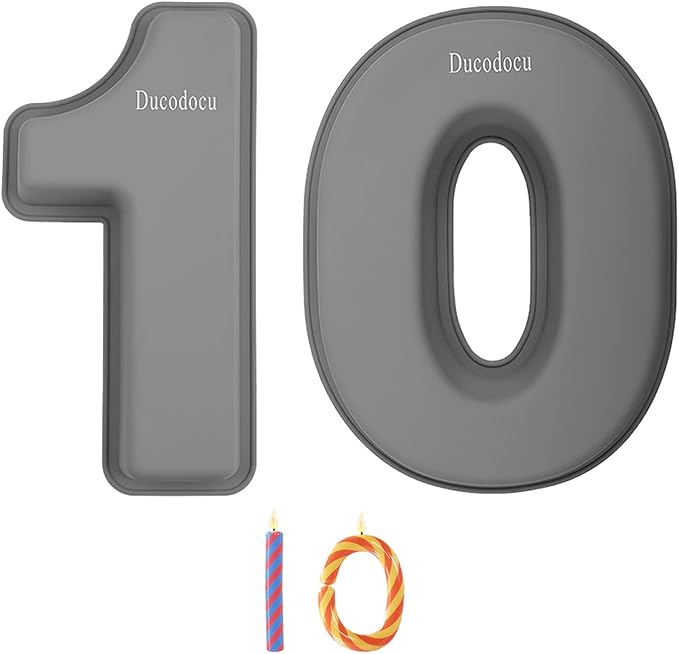 Ducodocu Silicone Number Cake Pan - Large 3D Number Cake Mold - DIY Baking Mold for 1/10th Birthday & Wedding Anniversary - 10 inch