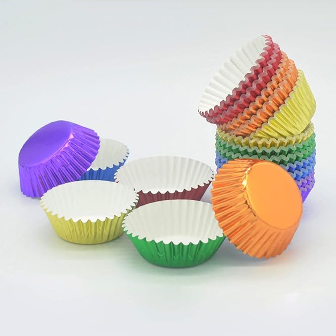 Bright Rainbow Foil Cupcake Liners Mini Baking Cups for Party, 240-Count