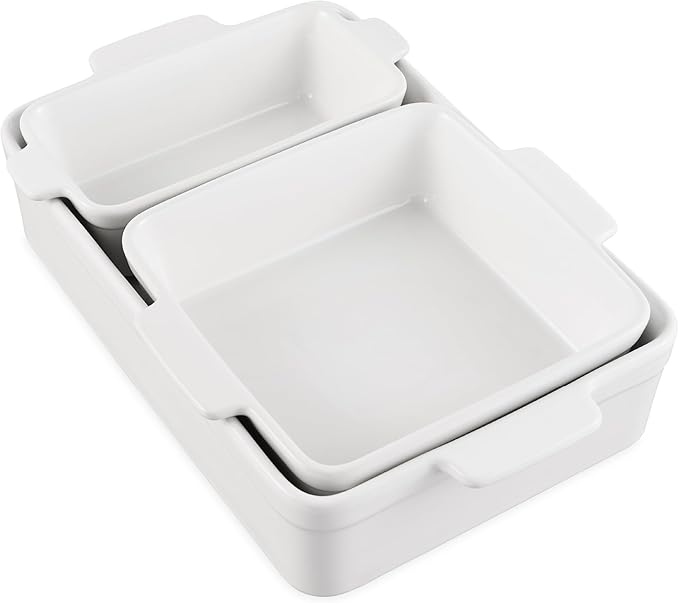 Best Choice Products Set of 3 Large Serving Trays, Party Platters and Ceramic Non-Stick Bakeware For Appetizers, Charcuterie, Snack, Dessert, Casserole, Sour Dough Bread Loaf - Vanilla Buttercream