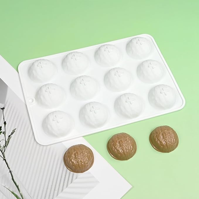 mostsom Silicone Mold Mousse Molds 12 Grids Walnut Shape Silicone Cake Baking Mold for Making Chocolate Mousse Dessert Baking Decorating Tools (B_ Walnut)