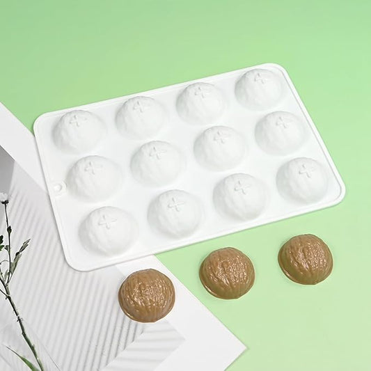 mostsom Silicone Mold Mousse Molds 12 Grids Walnut Shape Silicone Cake Baking Mold for Making Chocolate Mousse Dessert Baking Decorating Tools (B_ Walnut)