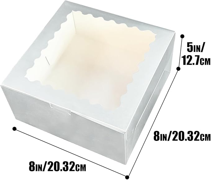 Bakepacker 36pcs 8x8x5 Inches Cake Boxes with Window 18-Packs Silver Cake Boxes 8 Inch Bakery Boxes (18 Cake Boxes +18 Cake Boards Included)