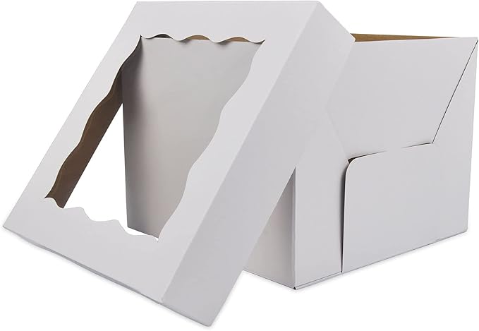 KBG Cake Boxes 10pcs 10x10x8 Inches With Window Tall Cake Box for Tier Cakes for Wedding Birthday Transport,Sturdy White Bakery Box Disposable Cake Containers Cake Boxes 10 inch