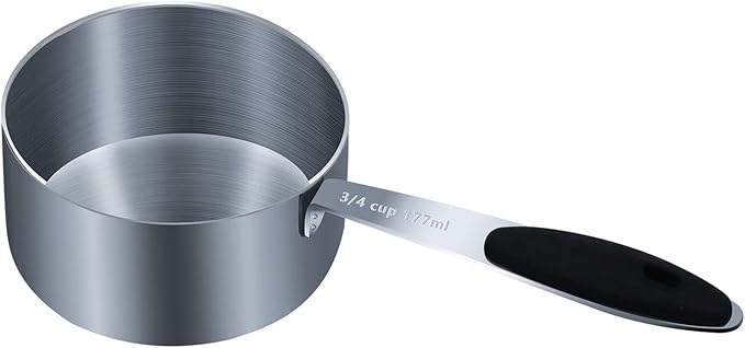 1PCS 3/4Cup (177ml, 6oz) Single Measuring Cup with Black Silicone Grip, Stainless Steel Individual Measure Scoop Only