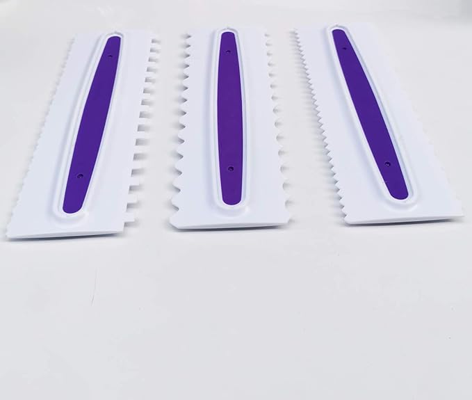Antallcky Decorating Comb and Icing Smoother Set of 3 Pack Decorating Mousse Butter Cream Cake Edge Tools, Plastic Sawtooth Cake Scraper Polisher 6 Design Textures-White/Purple