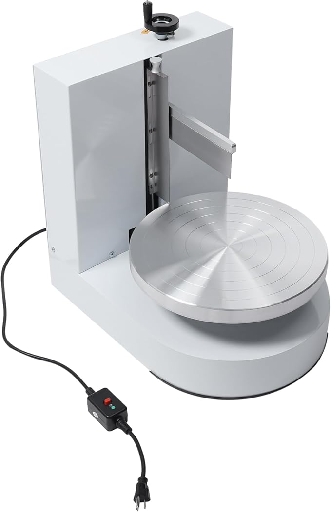 200W Automatic Cake Decorating Machine, 4-12 inch Birthday Cake Cream Spreading Machine Cream Smooth Coating Decoration Adjustable Speed w/LCD Display for Cake Shops, Dessert Shops (White)