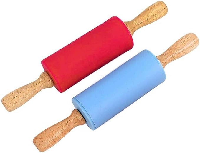 Small Wooden Handle Rolling Pin for Kids - Non-Stick Silicone Rodillo for Reposteria & Masa