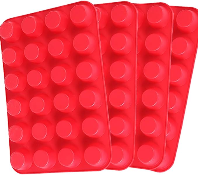 Qtopun Silicone Mini Muffin Pan, 4 Pack 24 Cups Silicone Mold Cups Baking Pan, Silicone Muffin Tins Baking Moulds-Red