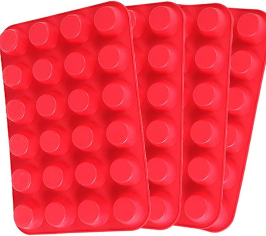 Qtopun Silicone Mini Muffin Pan, 4 Pack 24 Cups Silicone Mold Cups Baking Pan, Silicone Muffin Tins Baking Moulds-Red