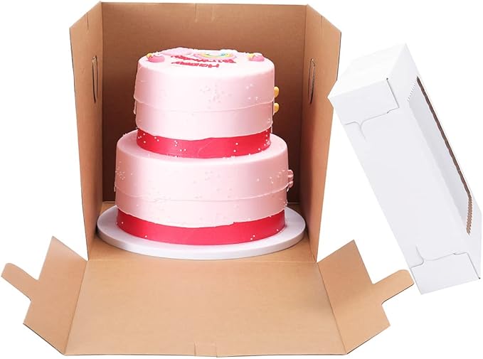 Tall Cake Boxes for Tier Cakes,10x10x10 Inch [10Pack ] Thick Sturdy Bakery Box with Window,White Cake Carrier, Disposable Cake Containers,Birthday Cake Boxes