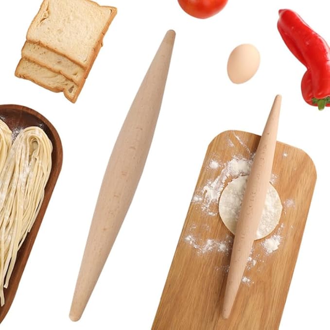 Zerodeko Chinese Dumpling Rolling Pin Wooden Rolling Stick Non-slip Handle for Home Restaurant