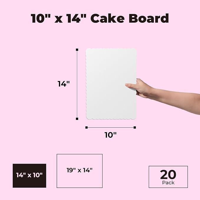 Fit Meal Prep 20 Pack 14x10 Rectangle Cake Boards Quarter Sheet Cake Board, Disposable Pizza, Desserts and Pastries Food Bottoms White Cardboard, Grease Proof and Moisture Resistant