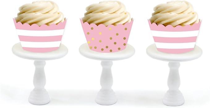 Andaz Press Party Cupcake Wrapper Decorations, Blush Pink Stripes and Metallic Gold Ink Polka Dots, 24-Pack, Theme Colored Bulk Cake Supplies