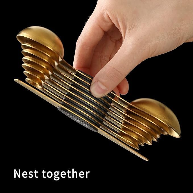 Gold Magnetic Measuring Spoons Set – Stainless Steel Stackable Spoons with Leveler, Fits in Spice Jars – Baking & Kitchen Essentials