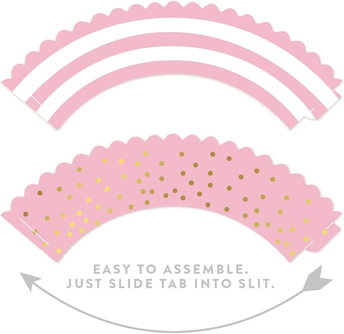 Andaz Press Party Cupcake Wrapper Decorations, Blush Pink Stripes and Metallic Gold Ink Polka Dots, 24-Pack, Theme Colored Bulk Cake Supplies