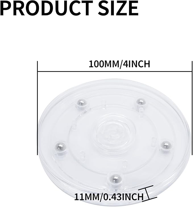 2PCS 4Inch Acrylic Lazy Susan Turntable Platter, Clear Turntable Organizer Round Rotating Plate Revolving Display Base for Spice Rack Table Cake Cookie Decorating