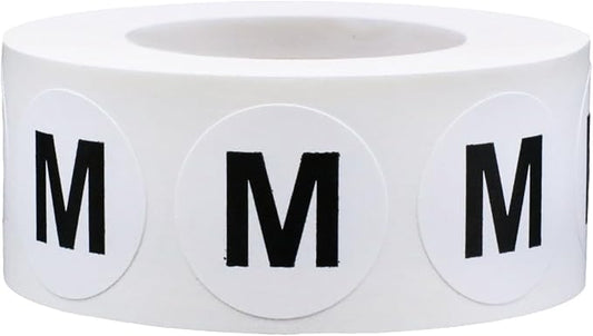 White Circle Medium M Clothing Size Stickers - 3/4 Inch Round, 500 Adhesive Labels Per Roll for Retail Apparel, Clothing Organization, and Inventory - Made in The USA