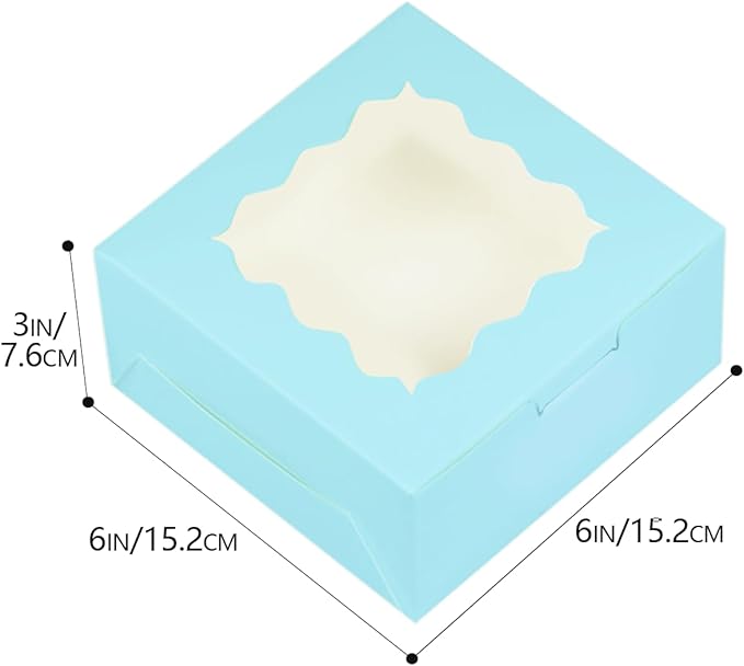 Bakepacker Light Blue 30-Packs Bakery Boxes with Window 6x6x3 inches Thick & Sturdy Macaroon Pastry Boxes Cookie Boxes for Bakerys