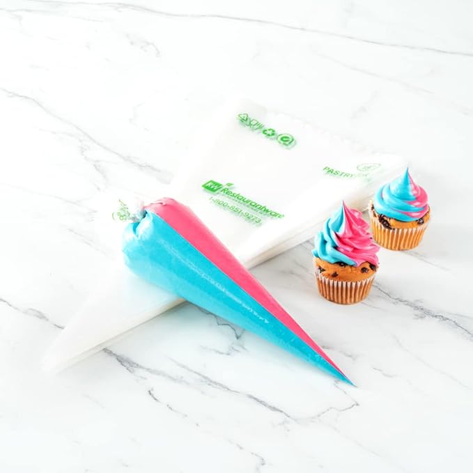 Restaurantware Pastry Tek 17.7 x 9.5 Inch Two-Color Icing Bags 100 Thick Multi-Color Piping Bags - Sustainable For Icing Frosting & Buttercream Clear Plastic Disposable Piping Bags For Cakes