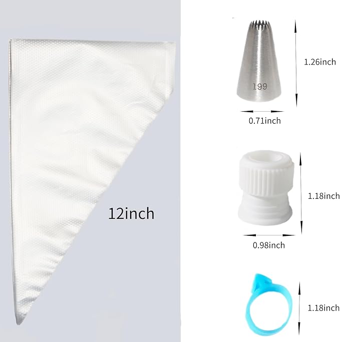 Piping Bags and Tips Set,109pcs Cake Decorating Kit with 100pcs Disposable Icing Pastry Bags, 6 Different Icing Bags Tips, 1 Piping Bag Coupler and 2 Frosting Bags Ties