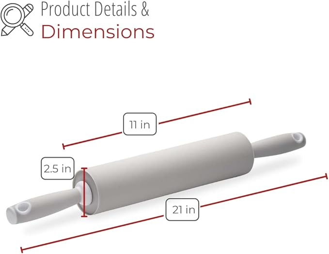 husMait Silicone Rolling Pin - Premium Kitchen Baking Pin for Rolling and Baking - Great for Making Dough, Bread and Pizza