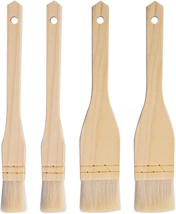 STOBAZA Wooden Handle Oil Brush 4 Pack Pastry Brushes for Baking Bbq Basting Brush for Grilling Kitchen Cooking Tool for Spreading Sauce Butter and Marinade