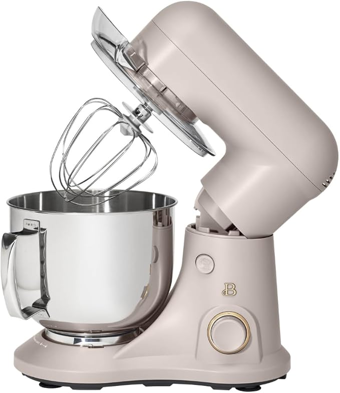 Beautiful 5.3QT 300W Stand Mixer with 12 Speeds, Tilt-Head, Splash Guard & Dishwasher-Safe Accessories, Soft Matte Finish – Mixes Up to 9 Dozen Cookies, Includes Dough Hook & Whisk (Porcini Taupe)