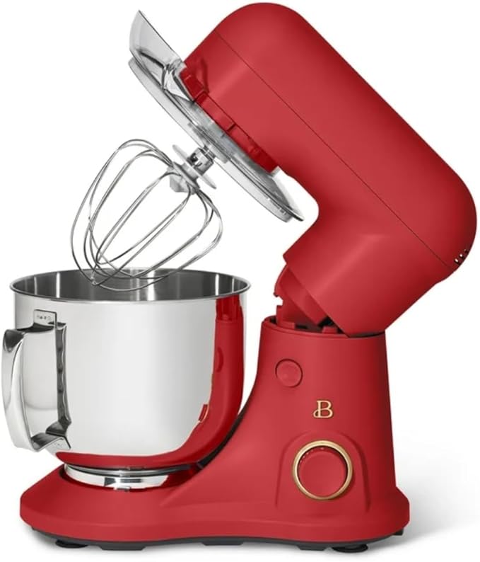 Beautiful 5.3QT 300W Stand Mixer with 12 Speeds, Tilt-Head, Splash Guard & Dishwasher-Safe Accessories, Soft Matte Finish – Mixes Up to 9 Dozen Cookies (Tomato Red)