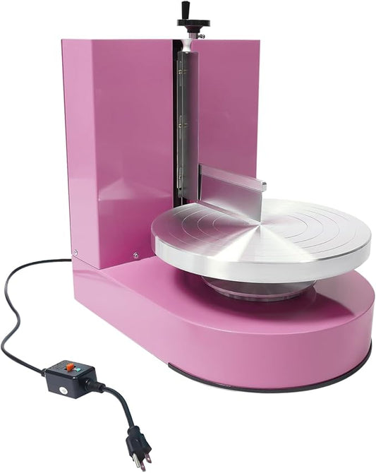 Cake Cream Spreading Machine, Electric Cake Decorating Machine for 4-12 Inch Cakes, Automatic Cake Cream Spreading Machine with Graduated Scrapers Turntable for Dessert Shops, 60-320RPM, 200W (Pink)