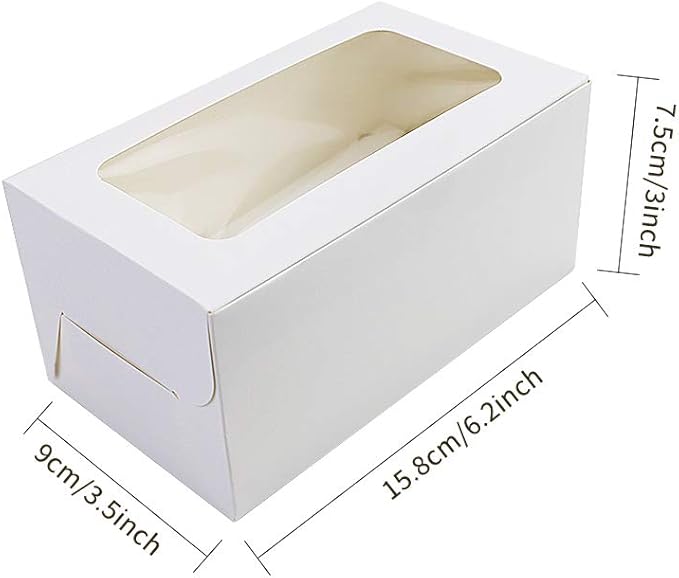 PRALB 50Pack White Paper Cupcake Boxes with Pvc Window and Two Treat Holder, Pastry and Cookie Box,Cupcake Containers Bakery Cake Box,Auto-Popup Cupcake Carriers Bakery Cake Box(6.3x3.5x3inch)