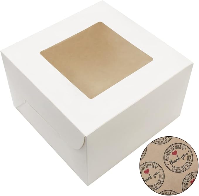 SmilerSmile 8x8x5 Inches Cake Boxes with Window 20pcs White Bakery Boxes Pasteles for Cake,Pastries,Chocolates,Cookies,Pie,Birthday Party,Wedding,Valentine's Day/White