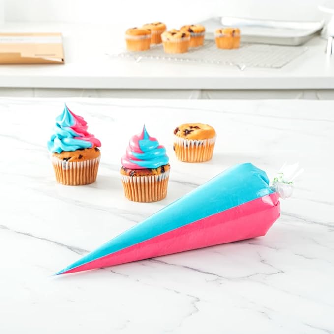Restaurantware Pastry Tek 17.7 x 9.5 Inch Two-Color Icing Bags 100 Thick Multi-Color Piping Bags - Sustainable For Icing Frosting & Buttercream Clear Plastic Disposable Piping Bags For Cakes