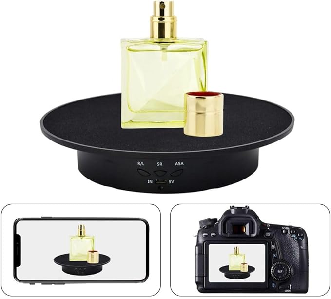 JAYEGT Motorized Rotating Display Stand, 7.87inch /17.6lbs Load, 360 Degree Electric Rotating Turntable for Photography Products, Jewelry, 3D Model ,with 5 Colors Backgrounds- Black