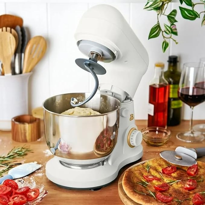 Beautiful 3.5 Qt Tilt-Head Stand Mixer | 12-Speed 300 W Motor | Stainless Bowl Beater, Dough Hook & Whisk by Drew Barrymore (White)