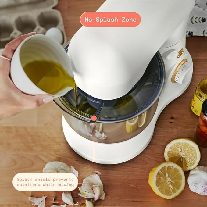 Beautiful 3.5 Qt Tilt-Head Stand Mixer | 12-Speed 300 W Motor | Stainless Bowl Beater, Dough Hook & Whisk by Drew Barrymore (White)