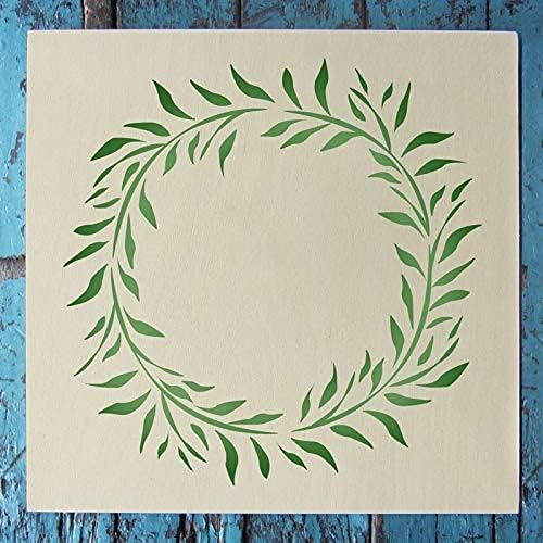 Stencil1 Eucalyptus Wreath Stencil – Reusable Winter Template for DIY Crafts, Holiday Decor, Painting on Wood, Fabric, Cards & More - 5.75" x 6"