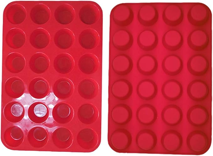Qtopun Silicone Mini Muffin Pan, 4 Pack 24 Cups Silicone Mold Cups Baking Pan, Silicone Muffin Tins Baking Moulds-Red