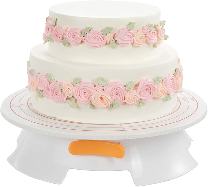 Restaurantware Pastry Tek 12 Inch Cake Turntable 1 Sturdy Rotating Cake Stand - Non-Slip Base With Locking Switch White Plastic Spinning Cake Stand For Decorating Cakes Cupcakes or Pastries