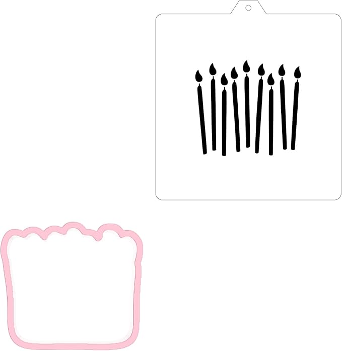 Cookie Cutter and Stencil Set Bundle Kit PYO Cookies Paint Your Own Diy Bakery Fondant Sugar Happy Birthday Wedding Baby Candle Kids Painting Coloring Pages Comb (Birthday Candles)