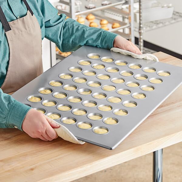 48-Cup Aluminized Steel Mini Muffin Pan, Silver, 18 x 26 Inches, Silicone Glazed, 1.1 oz Capacity per Cup