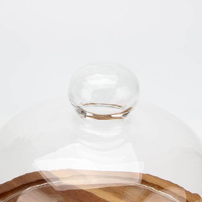 8.6''Cake Stand with Glass Dome, 2-in-1 Acacia Wood Cheese Cupcake Decorative Tray, Glass Dome with Base, 6.6" Cake Fruit Display Server Platter for Kitchen, Party, Appetizer (Wood 8.6 inch)